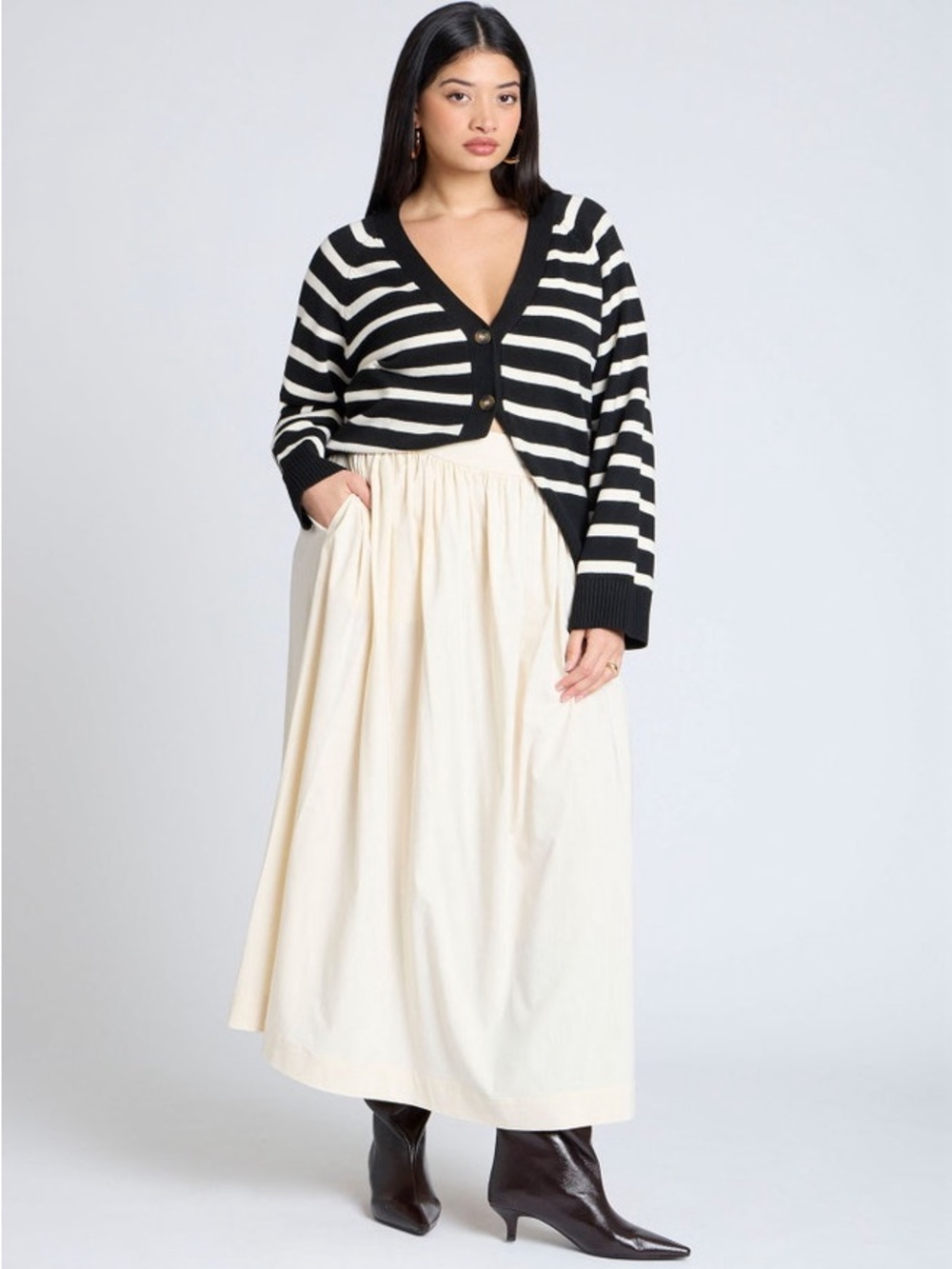 NWT Eloquii Cream Maxi Skirt with Gathered Waist size 26 - Picture 7 of 8